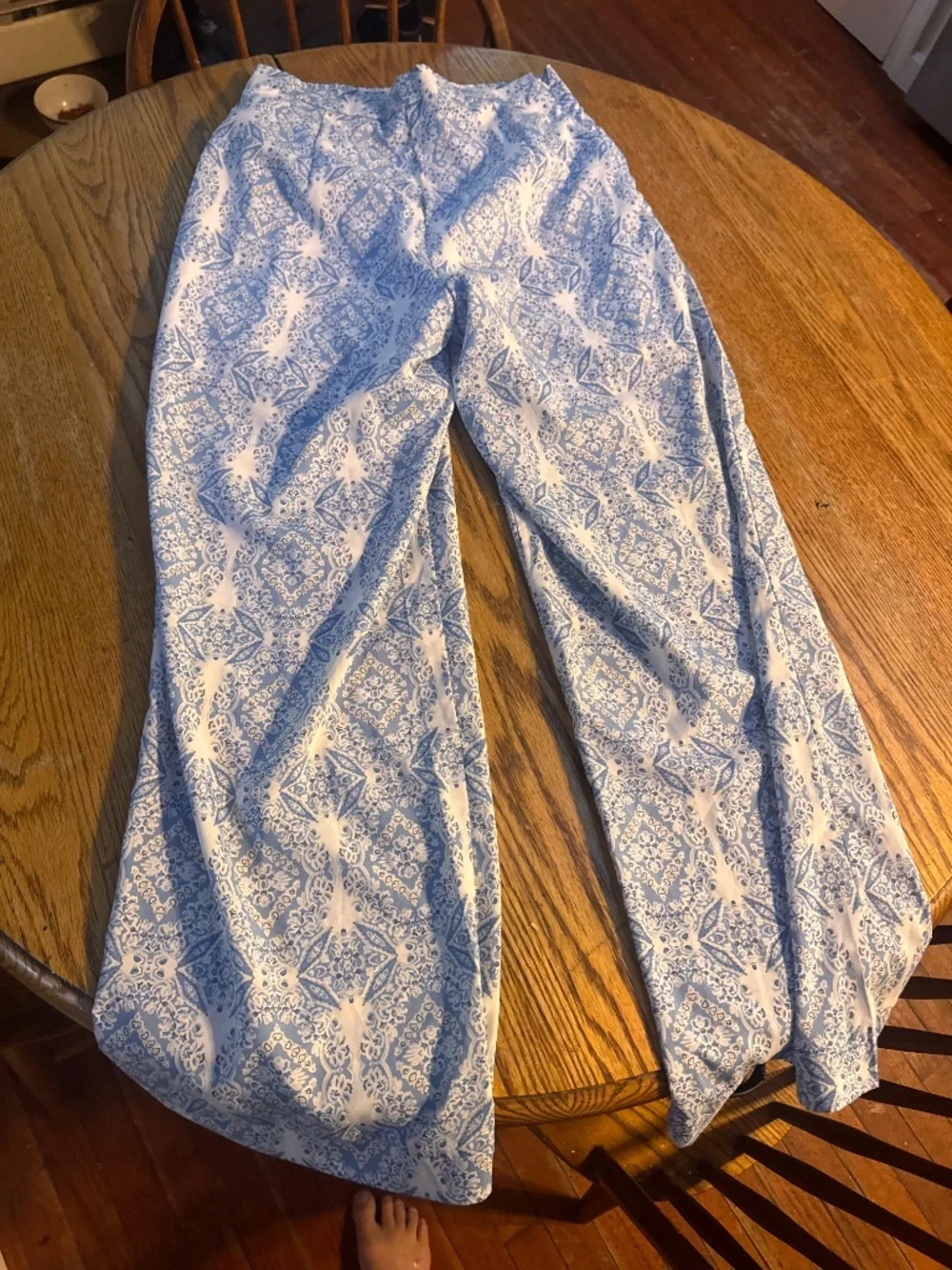 Side Zip Coastal Beach Pants Boating Vacation resort   blue paisley palazzo pant